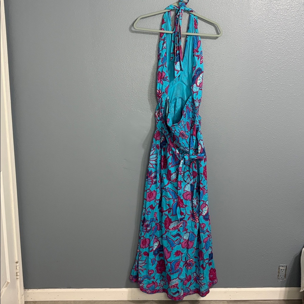 Caroline Constas Turquoise & Magenta Smocked Dress size L - Picture 3 of 6